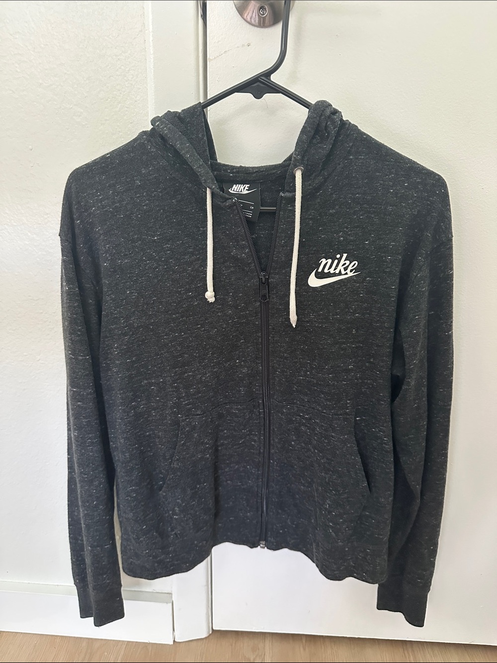 Nike Women's Dark Charcoal Zip Hoodie with White Logo